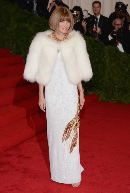 Anna Wintour on the red carpet at the "Schiaparelli and Prada: Impossible Conversations" Costume Institute Gala at the Metropolitan Museum of Art on May 7, 2012. 