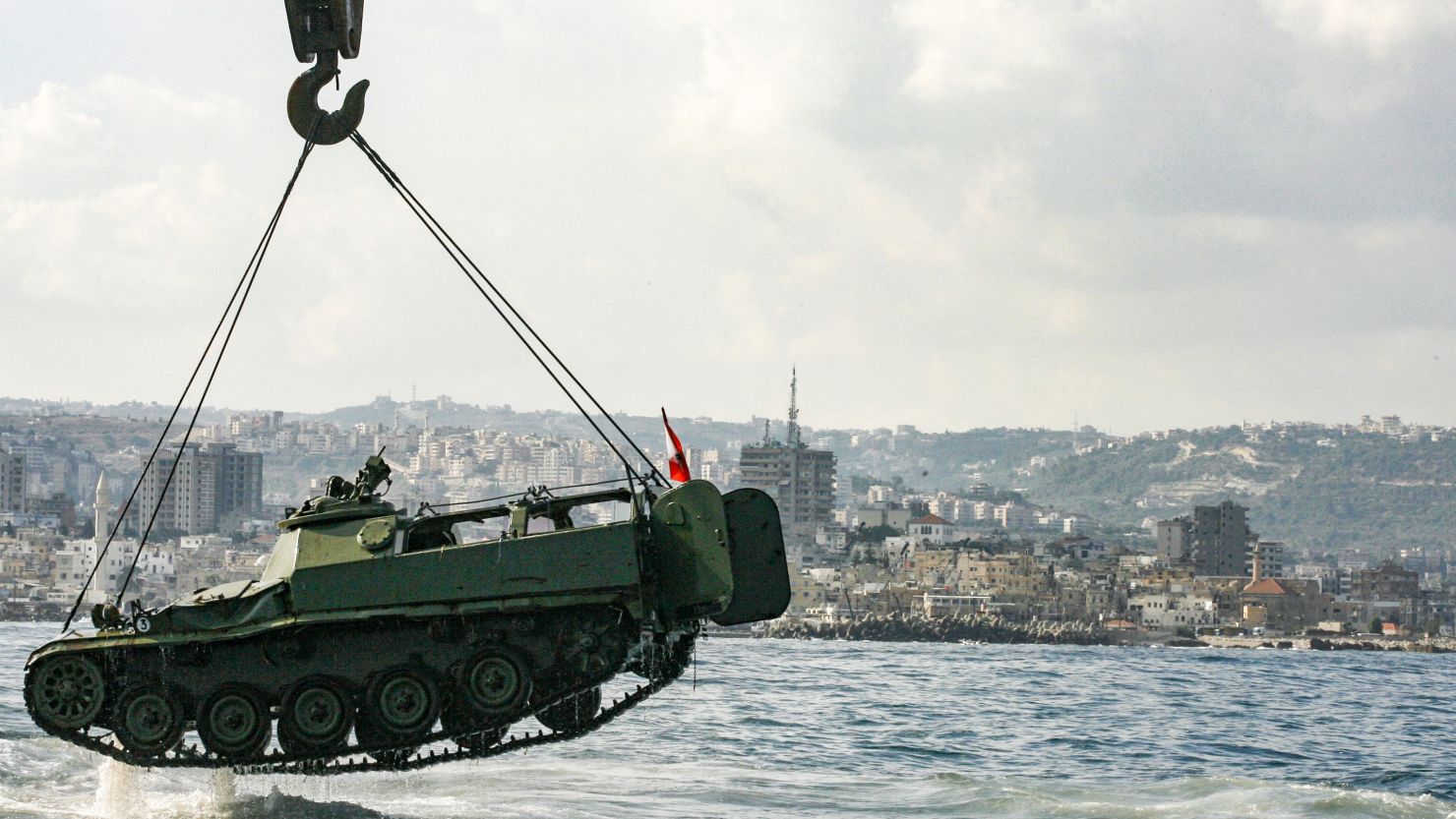 Old army tanks are being used to create an aqua park in the Mediterranean near Sidon, Lebanon.