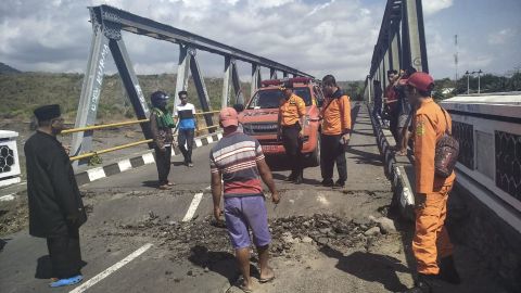 A handout photo from the Indonesian Search And Rescue Agency (SAR) shows a damaged road after an earthquake struck in Lombok on 29 July.