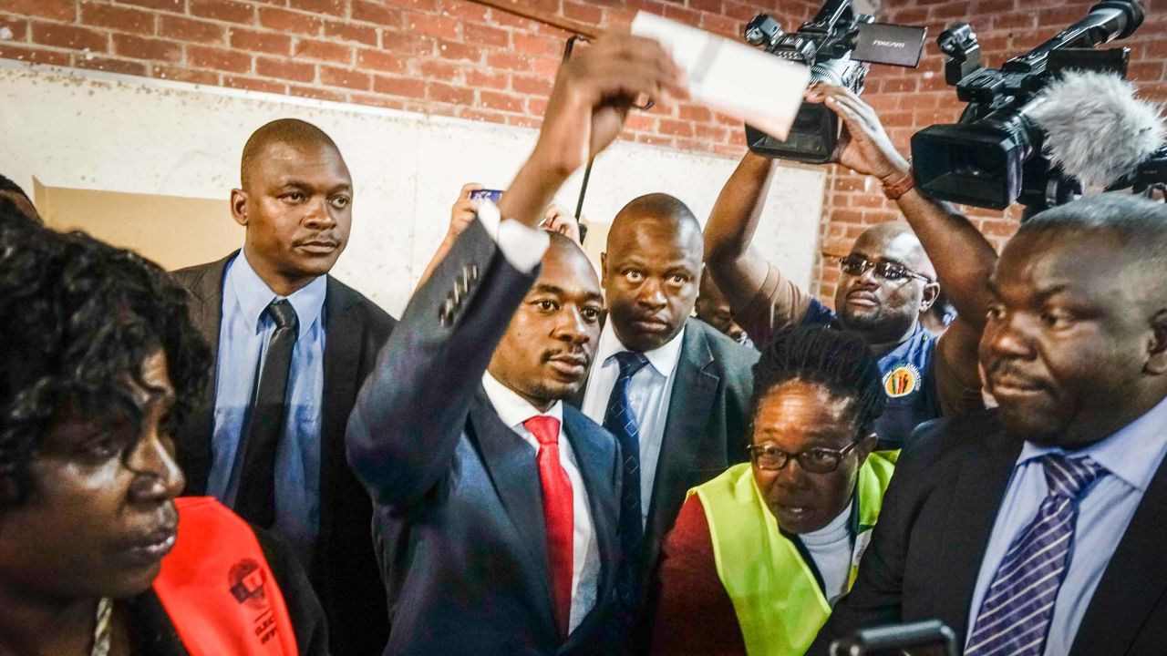 Zimbabwean opposition leader Nelson Chamisa casts his vote on Monday.