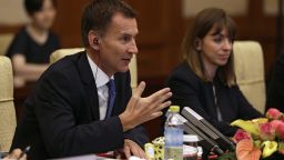 Britain's Foreign Minister Jeremy Hunt accidentally called his Chinese-born wife Japanese during a meeting with Chinese Foreign Minister Wang Yi in Beijing on Monday. 