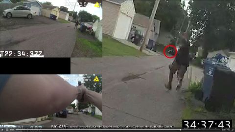 The enhanced version of the video circles an object that officials say is a firearm.