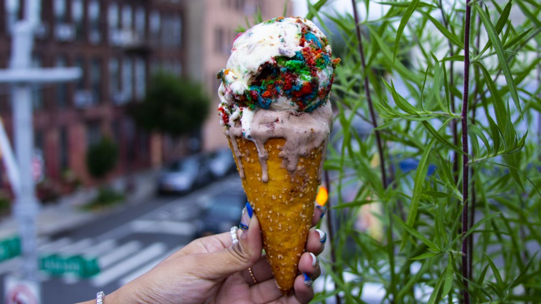 Two scoops of delicious ice cream on one of Ample Hills Creamery's salted pretzel cones is an excellent choice on a hot summer day.