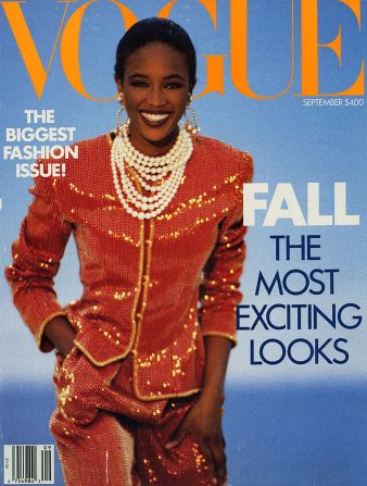September 1989: Naomi Campbell photographed by Patrick Demarchelier<br /><br />This issue represents two important fashion firsts: it was Anna Wintour's first September issue and Naomi Campbell's first American Vogue cover.