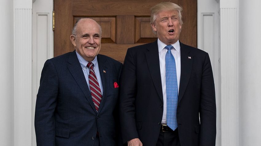 BEDMINSTER TOWNSHIP, NJ - NOVEMBER 20: (L to R) Former New York City mayor Rudy Giuliani stands with president-elect Donald Trump before their meeting at Trump International Golf Club, November 20, 2016 in Bedminster Township, New Jersey. Trump and his transition team are in the process of filling cabinet and other high level positions for the new administration.  (Photo by Drew Angerer/Getty Images)