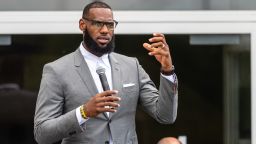 LeBron James during the opening ceremonies of the I Promise School on July 30, 2018 in Akron, Ohio. The School is a partnership between the LeBron James Family foundation and the Akron Public School and is designed to serve Akron's most challenged students. (Jason Miller/Getty Images)
