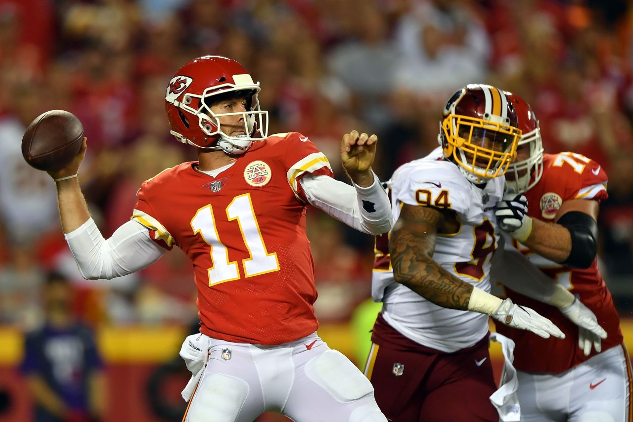 Quarterback Alex Smith (#11) was a Pro Bowler in three of his five seasons with the Kansas City Chiefs -- yet landed in a Washington Redskins uniform for 2018. Going into his 13th NFL season -- which includes five playoff births -- Smith is a veteran who will steer a Redskins team coming off a disappointing 7-9 season in a tough NFC East.  