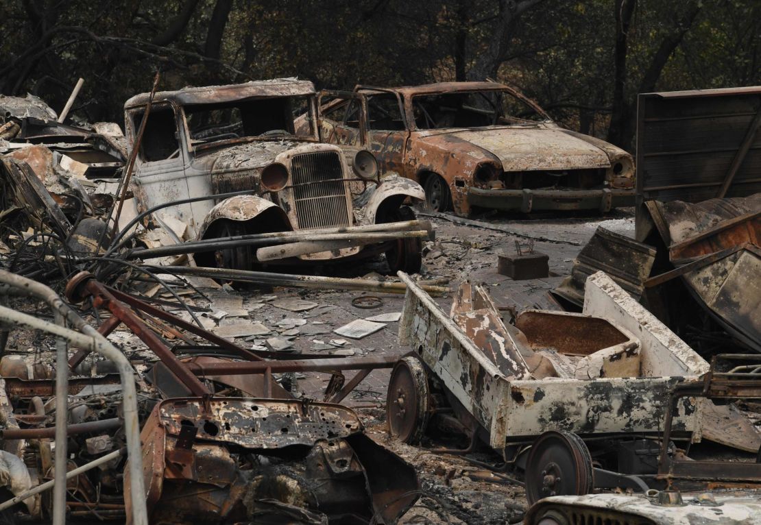 Antique cars sit ruined this week in the Keswick neighborhood of Shasta County near Redding. 