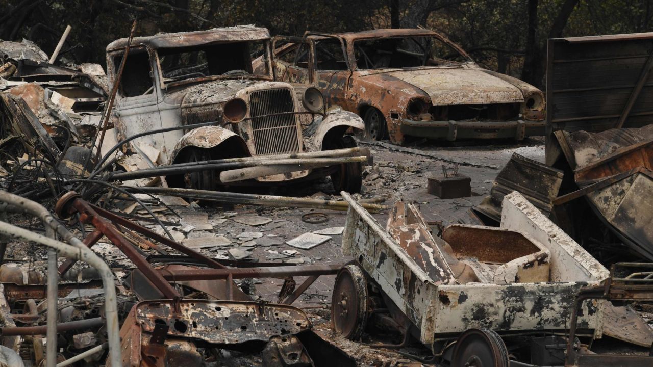 Antique cars sit ruined this week in the Keswick neighborhood of Shasta County near Redding. 