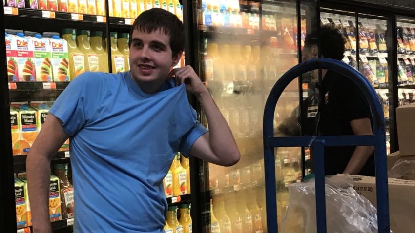autistic teen helps stock shelves