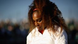 SAN JOSE, CA - JULY 31:  Serena Williams of the United States serves gets ready by her chair before her match against Johanna Konta of Great Britain during Day 2 of the Mubadala Silicon Valley Classic at Spartan Tennis Complex on July 31, 2018 in San Jose, California.  (Photo by Ezra Shaw/Getty Images)