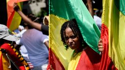 Supporters of Ethiopia's Prime Minister Abiy Ahmed rally for US support outside the State Department on June 26, 2018 in Washington, DC. Brendan Smialowski/AFP/Getty Images 