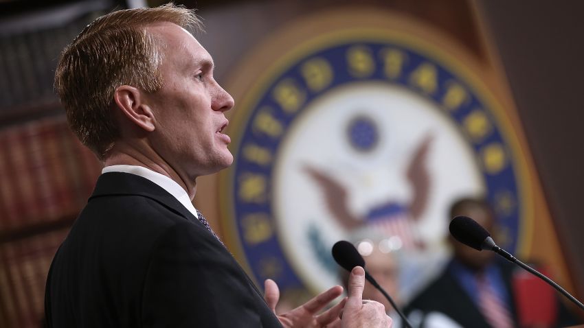 Sen. James Lankford (R-OK) answers questions during a press conference at the U.S. Capitol on wasteful spending by the federal government November 30, 2015 in Washington, DC. (Win McNamee/Getty Images)