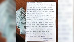 A woman who was a waitress at a restaurant in Tucson more than 20 years ago sent a letter to the owners saying she stole some money. In the letter she apologized and sen $1,000 in cash. The photo is a photo of the letter provided by Ray Flores, son of the owner of El Charro Café in Tucson. He provided the photo and gave us permission to use it. Thanks.