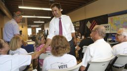 Danny O'Connor, a candidate in a special election to fill the unexpired term of former U.S. Rep. Pat Tiberi, meets supporters at the Democrat Party office, Thursday, July 19, 2018, in Delaware, Ohio. (Jonathan Quilter/The Columbus Dispatch via AP)