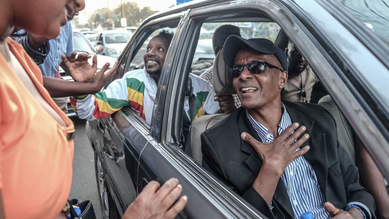 Ethiopian jounalist Eskinder Nega reacts upon his release from Kaliti Prison in Addis Ababa on February 14. The election of Prime Minister Abiy Ahmed in April made him comfortable about returning home from the US.