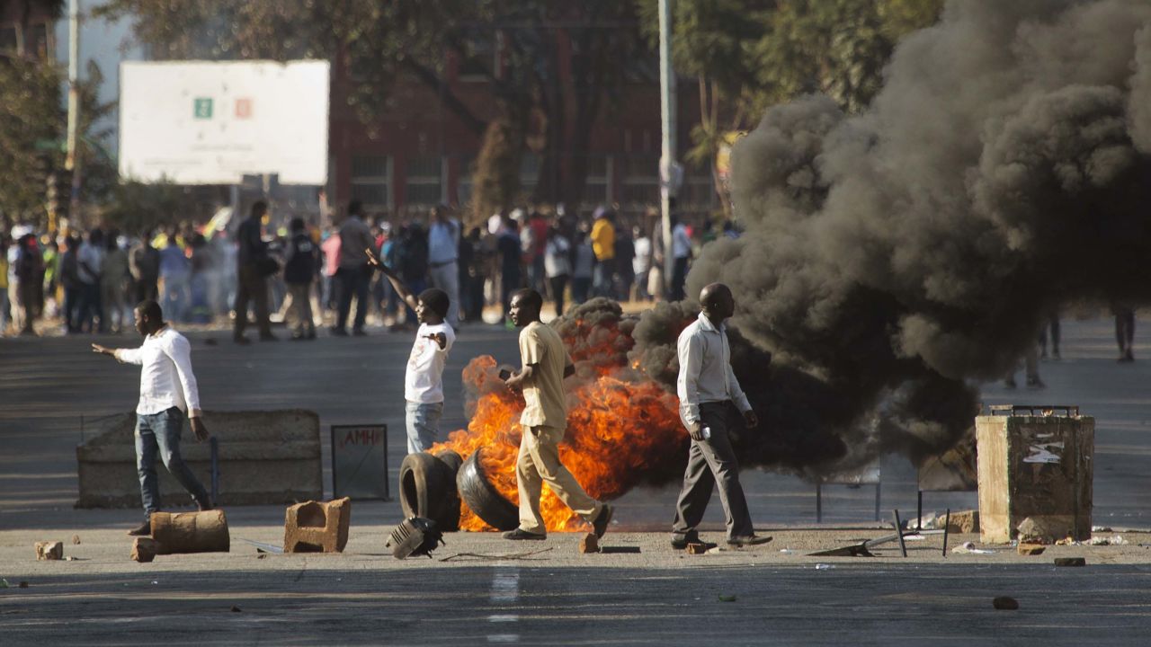 Supporters of the opposition party protest in Harare on Wednesday.