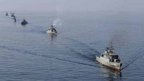 Iranian navy boats take part in exercises in the Strait of Hormuz in January 2012.