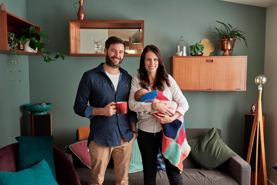 Ardern and Gayford pose for a family photo with Neve at their home in Auckland.