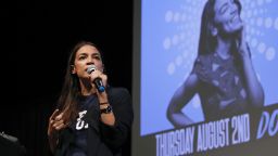 New York congressional candidate Alexandria Ocasio-Cortez addresses supporters at a fundraiser Thursday, Aug. 2, 2018, in Los Angeles. The 28-year-old startled the party when she defeated 10-term U.S. Rep. Joe Crowley in a New York City Democratic primary.  (AP Photo/Jae C. Hong)