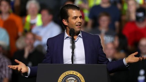 GREAT FALLS, MT - JULY 05: Donald Trump Jr. speaks during a campaign rally at Four Seasons Arena on July 5, 2018 in Great Falls, Montana. President Trump held a campaign style 'Make America Great Again' rally in Great Falls, Montana with thousands in attendance. (Photo by Justin Sullivan/Getty Images)