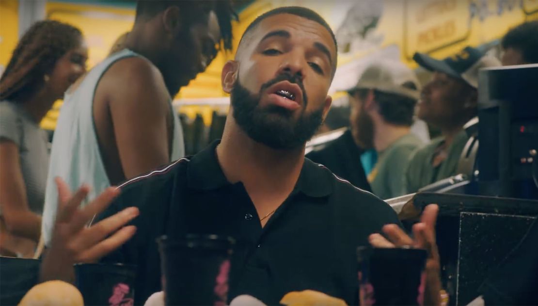 Drake in his 2018 music video for "In My Feelings," which also inspired that viral internet trend. 