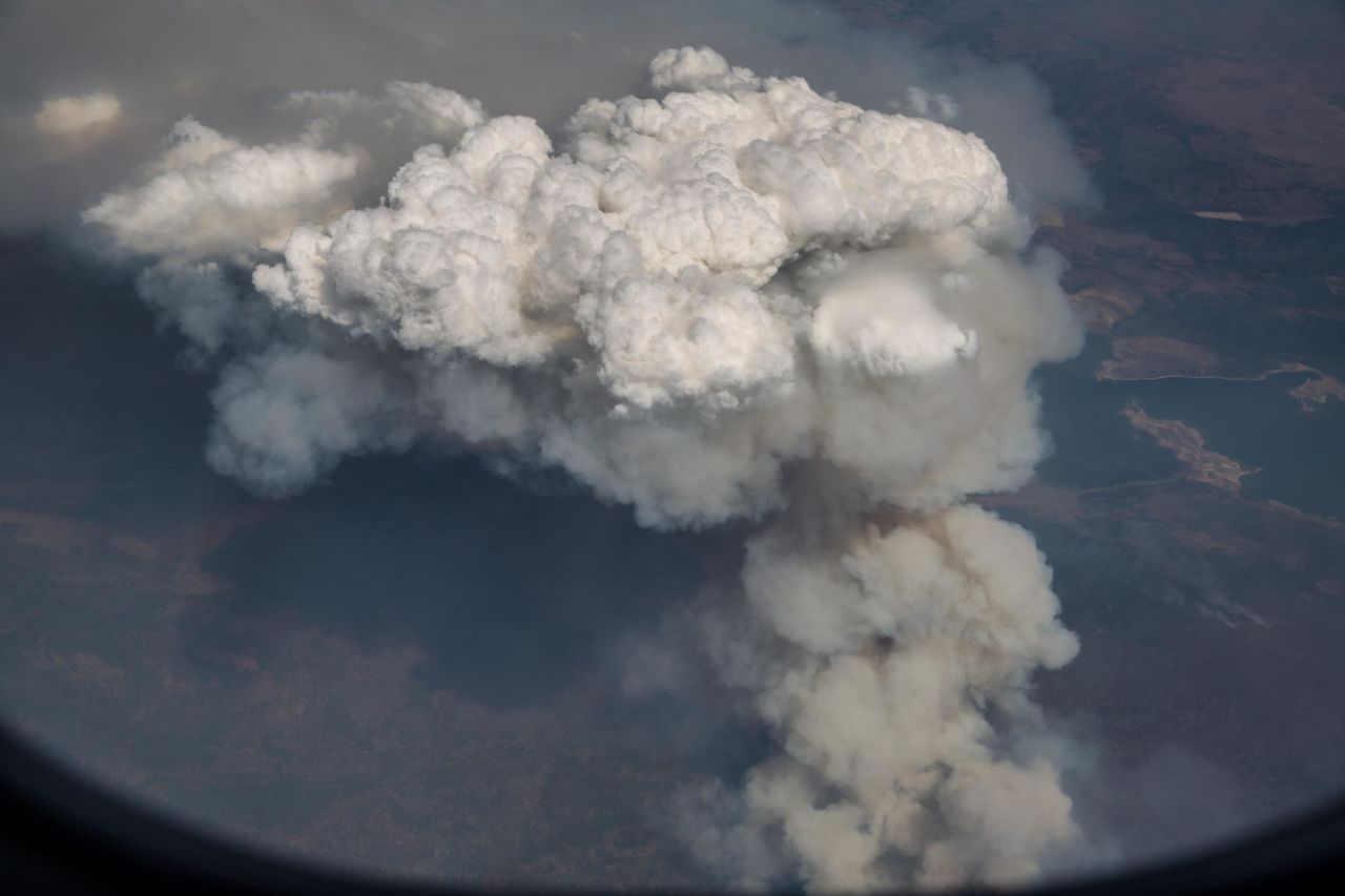 The Carr Fire can be seen from a commercial flight flying over Redding on Wednesday, August 1.