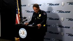 Aurora Police Chief Nick Metz gives a press conference. 