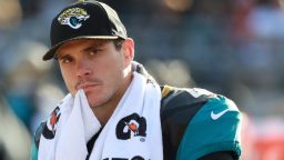 JACKSONVILLE, FL - JANUARY 07:  Josh Lambo #4 of the Jacksonville Jaguars waits in the team area in the second half of the AFC Wild Card Round game against the Buffalo Bills at EverBank Field on January 7, 2018 in Jacksonville, Florida.  (Photo by Scott Halleran/Getty Images)