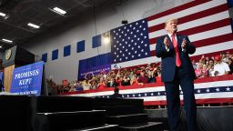 US President Donald Trump claps during a rally at Olentangy Orange High School in Lewis Center, Ohio, on August 4, 2018. (MANDEL NGAN/AFP/Getty Images)