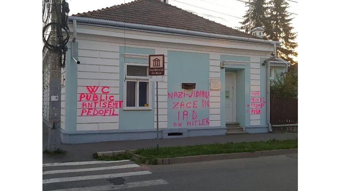 The childhood home of Holocaust survivor and Nobel laureate Elie Wiesel was vandalized Friday.
