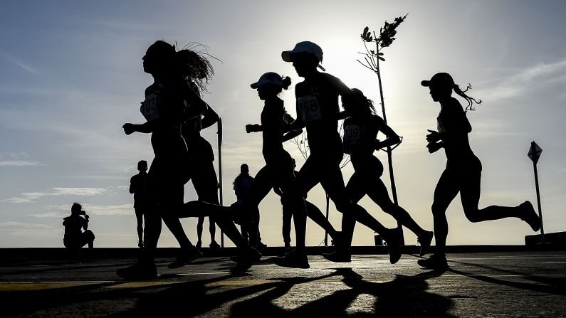 Athletes compete in the Women's Marathon during the 2018 Central American and Caribbean Games in Barranquilla, Colombia, on Friday, August 3. 