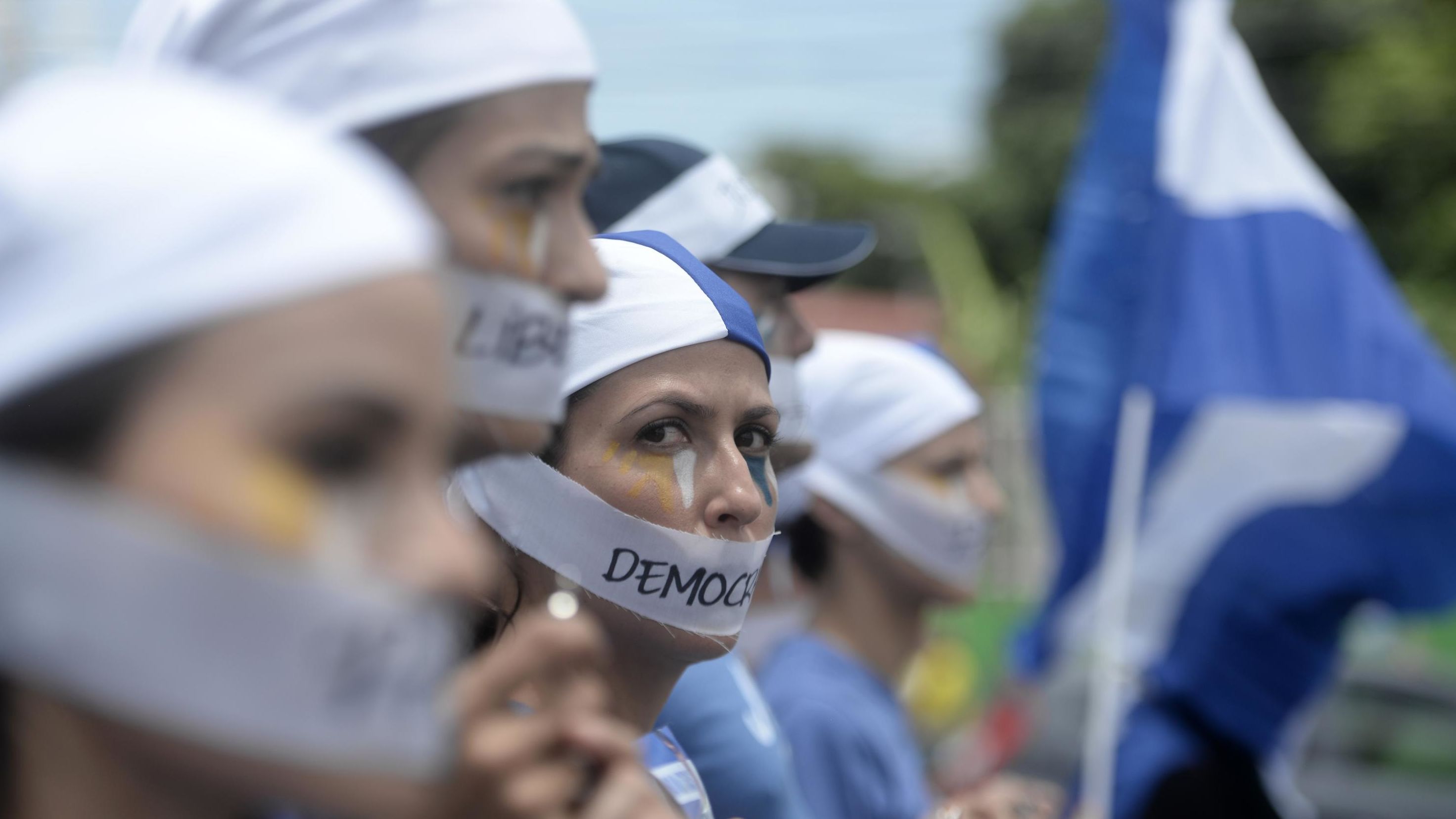 Protesters in Managua march on July 28. The protests continued this weekend.
