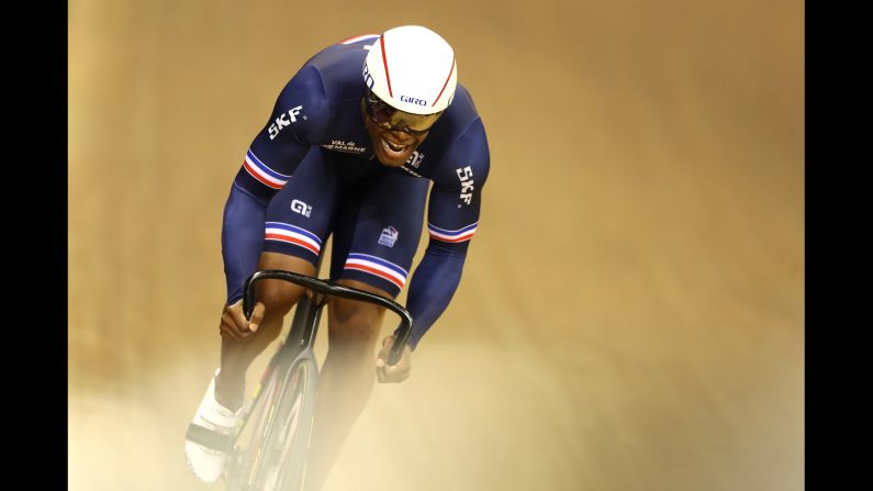 Gregory Bauge competes in the men's sprint qualifiying during the Track Cycling on Day 4 of the European Championships Glasgow 2018, at Sir Chris Hoy Velodrome on Sunday, August 5, in Glasgow, Scotland.  