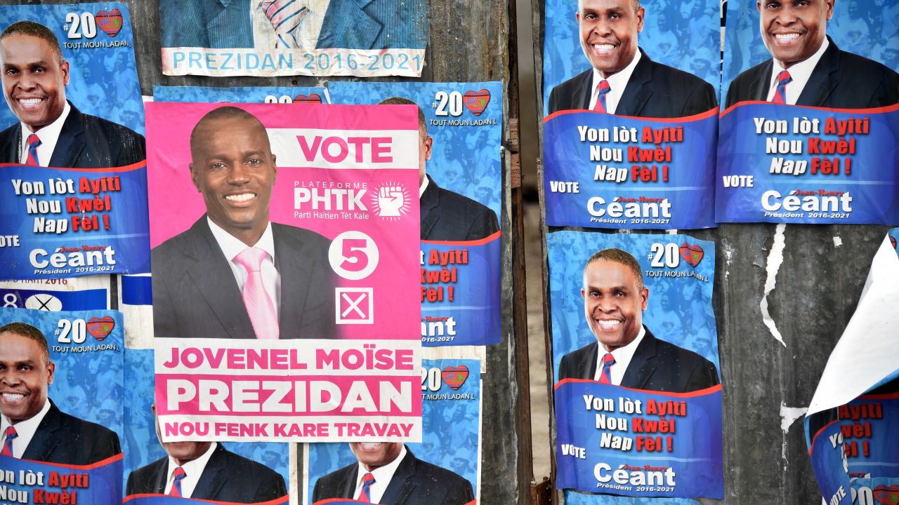 Election posters of current President Jovenel Moise and newly appointed Prime Minister Jean Henry Céant in Port-au-Prince, Haiti in 2015.