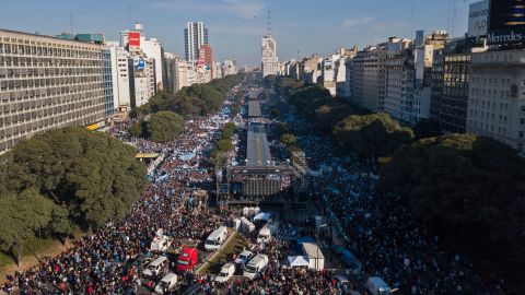 An aerial view of a protest against abortion legalization organized by the Christian Alliance of Evangelical Churches in Argentina.