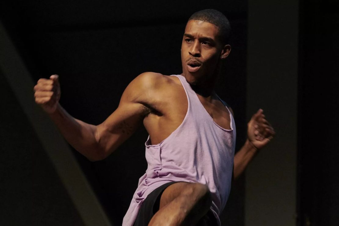 Los Angeles Rams cheerleader Quinton Peron performs during his audition in March. 