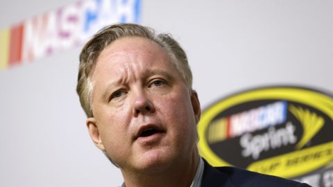 Brian France, NASCAR Chairman and CEO, talks to reporters at a news conference on Nov. 20, 2015.