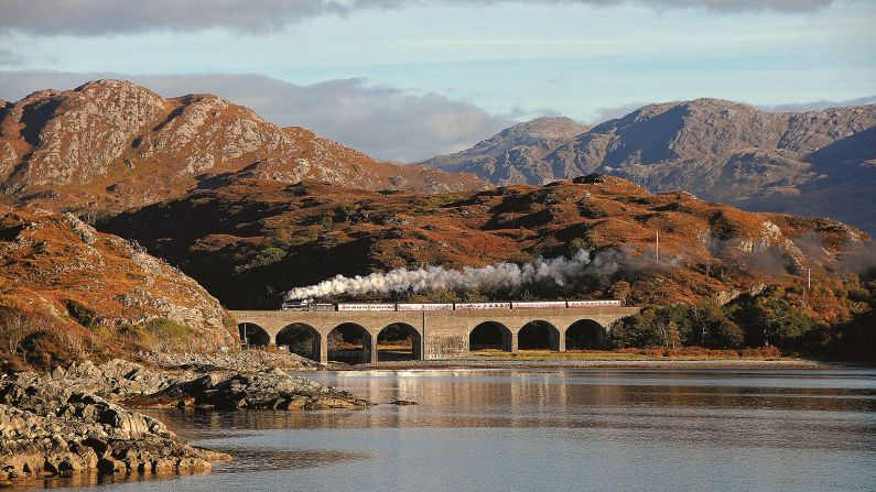 <strong>Shared moments:</strong> Robin was also motivated by wanting to share iconic railway lines with his son. "There are main famous locations that I missed seeing as a child and which I wanted Taliesin to see and experience -- the seawall at Dawlish, Shap, York, Ribblehead Viaduct, Forth Bridge, Rannoch Moor and many others," he says. <em>Pictured here: LMS Black 5 No. 45487 (aka No. 45407) crossing Loch Nan Uamh Viaduct, àird Nam Bùth</em>