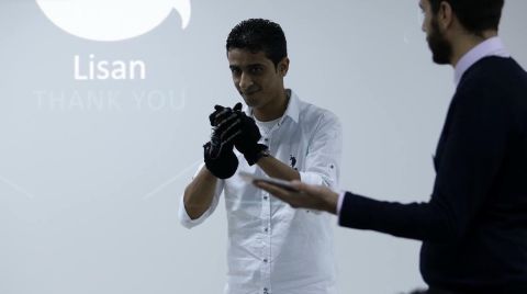 Lisan, which means "tongue" in Arabic, is a system for the deaf that combines a bracelet and a smartphone app to translate sign language into spoken words. Lisan, founded by electrical engineering and marketing graduates, is still in the prototype stages.