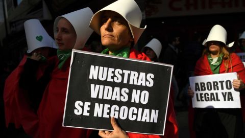 Abortion rights protesters demonstrate outside the National Congress in Buenos Aires.