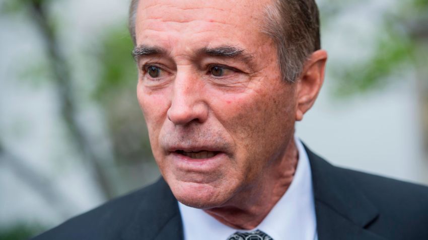 Rep. Chris Collins, R-N.Y., talks with reporters after a meeting of the GOP Conference at the Capitol Hill Club on April 17, 2018. Tom Williams/CQ Roll Call/AP