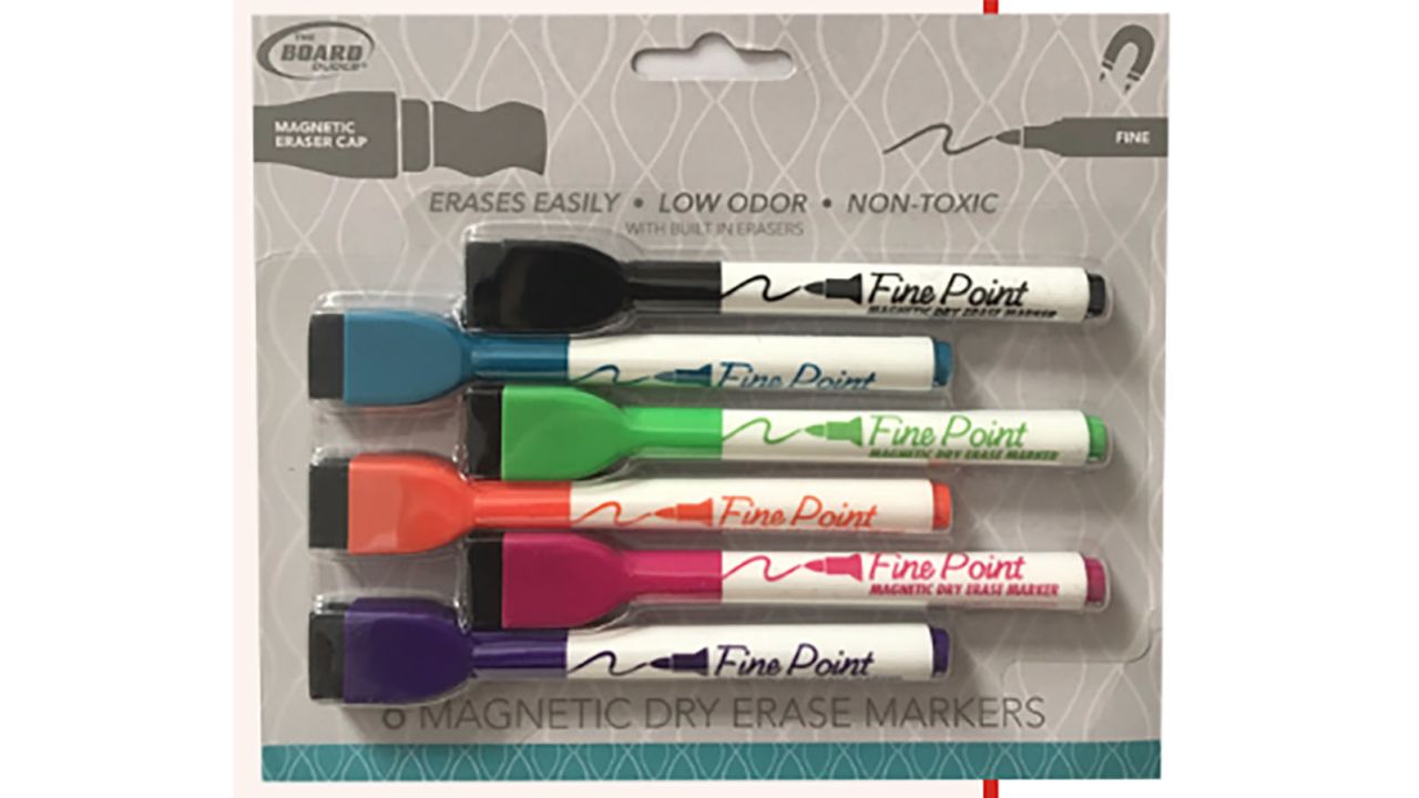 The Board Dudes magnetic dry erase markers. 