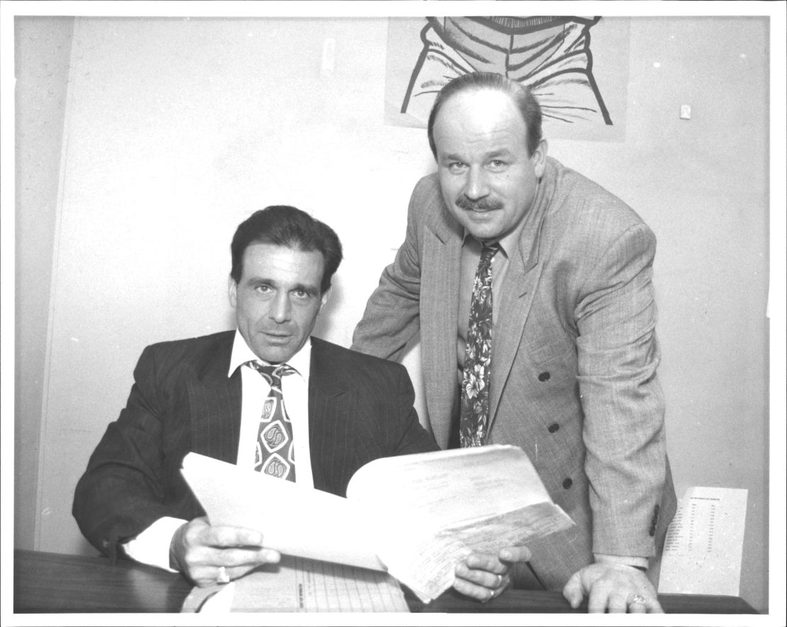 Brooklyn detectives Louis N. Scarcella, left, and Stephen W. Chmil at the Brooklyn D.A. office on April 19, 1994.