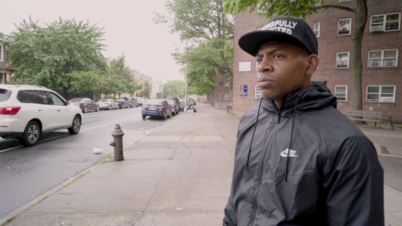 John Bunn outside the Kingsborough Projects in Crown Heights, Brooklyn, where Robert Crosson and Rolando Neischer were carjacked and shot in August of 1991.