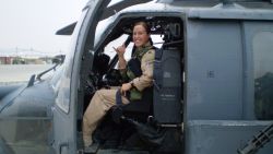 File photo of ret. Maj. MJ Hegar in her helicopter.