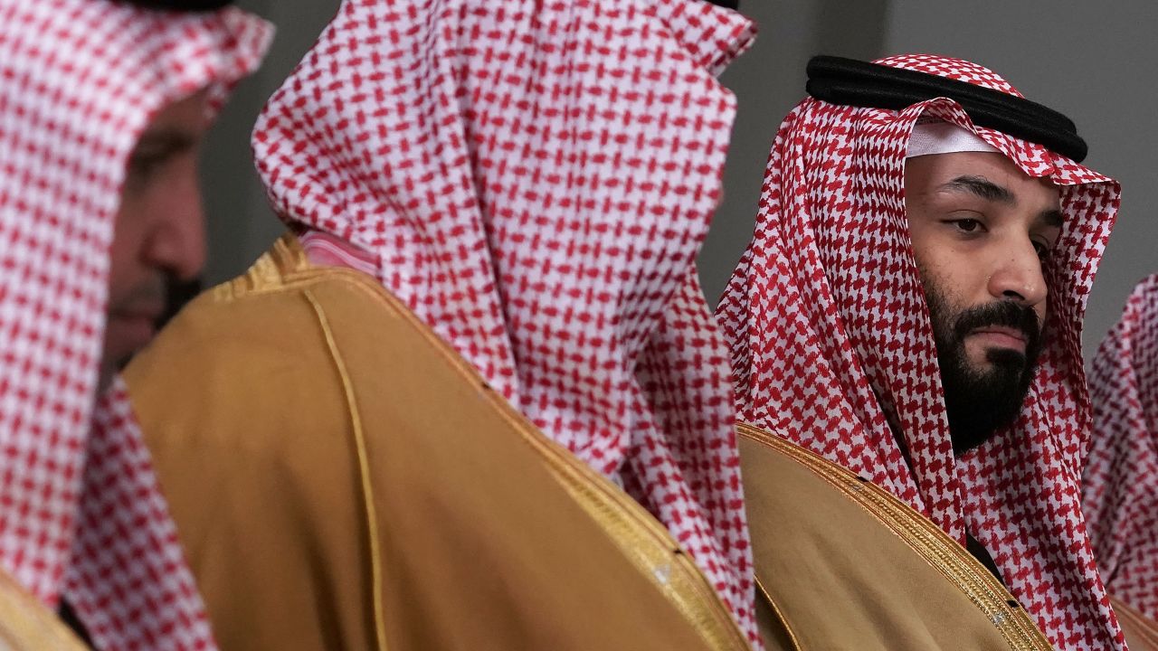 Crown Prince Of Saudi Arabia Mohammed Bin Salman speaks during a bilateral meeting with U.S. Secretary of Defense Jim Mattis March 22, 2018 at the Pentagon in Arlington, Virginia.
