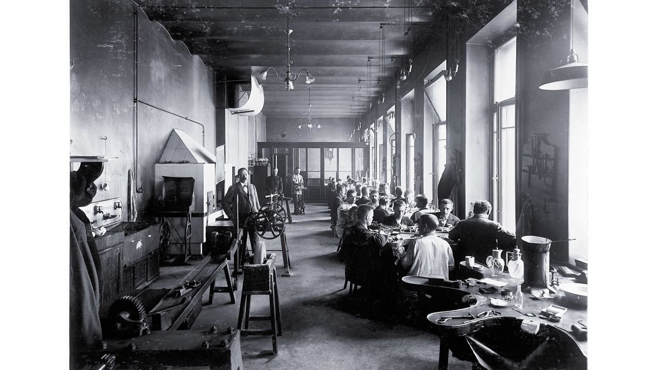 The workshop of one of Faberge's "work masters," the gold- and silversmith, August Hollming.
