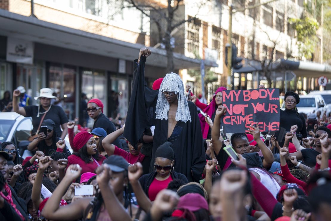 South African women at 'The TotalShutdown' march in Pretoria on August 1, 2018.