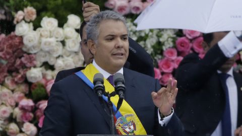 Colombia's President Iván Duque speaks during his inauguration ceremony in the capital Bogota on Tuesday. 